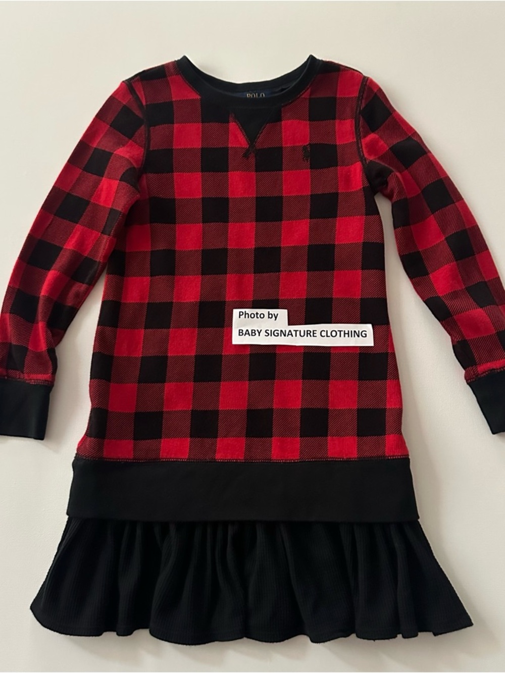 Polo Ralph Lauren Girls 7 Red Black Buffalo Plaid Dress Holiday Christmas